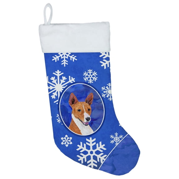 Carolines Treasures SC9387-CS Basenji Winter Snowflakes Christmas Stocking SC9387 Large multicolor