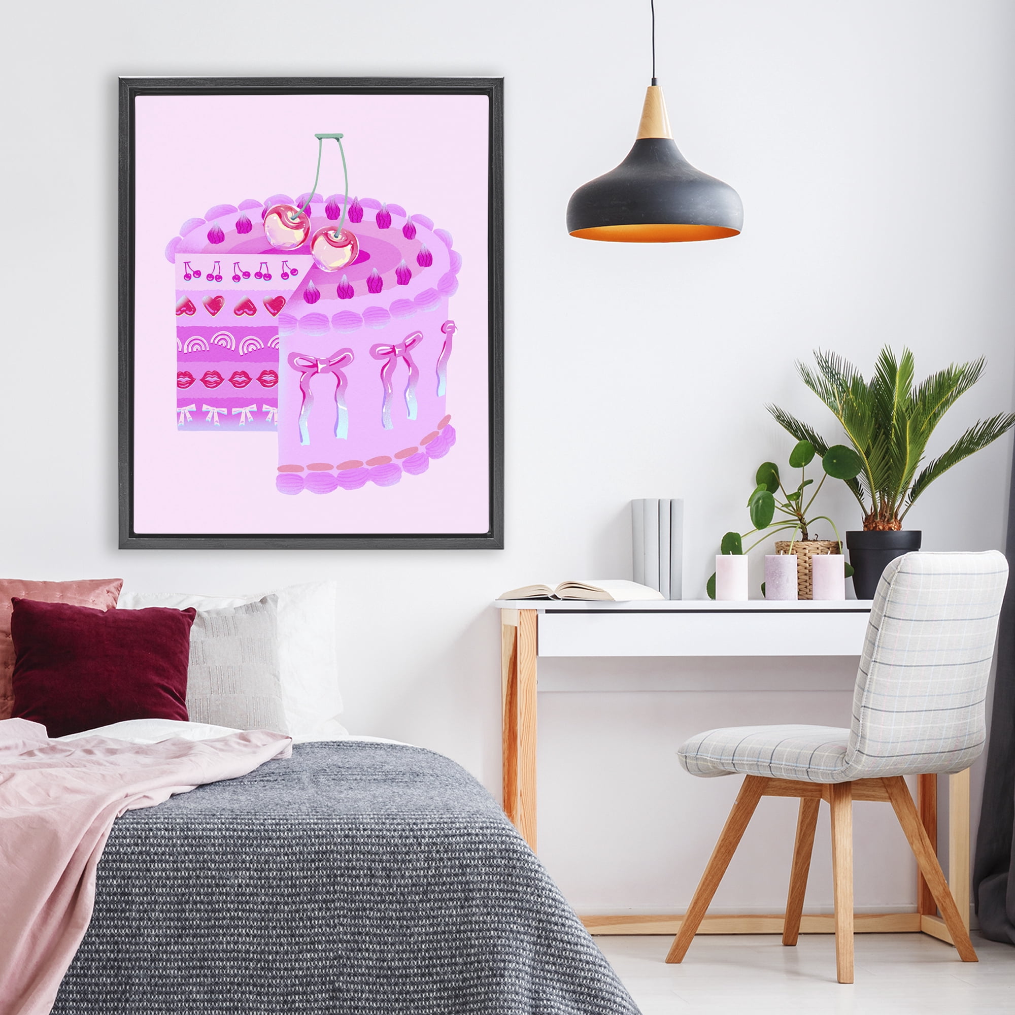 Stupell Industries Pastel Cherry Layered Cake Black Framed Floater Canvas Wall Art, design by Ziwei Li