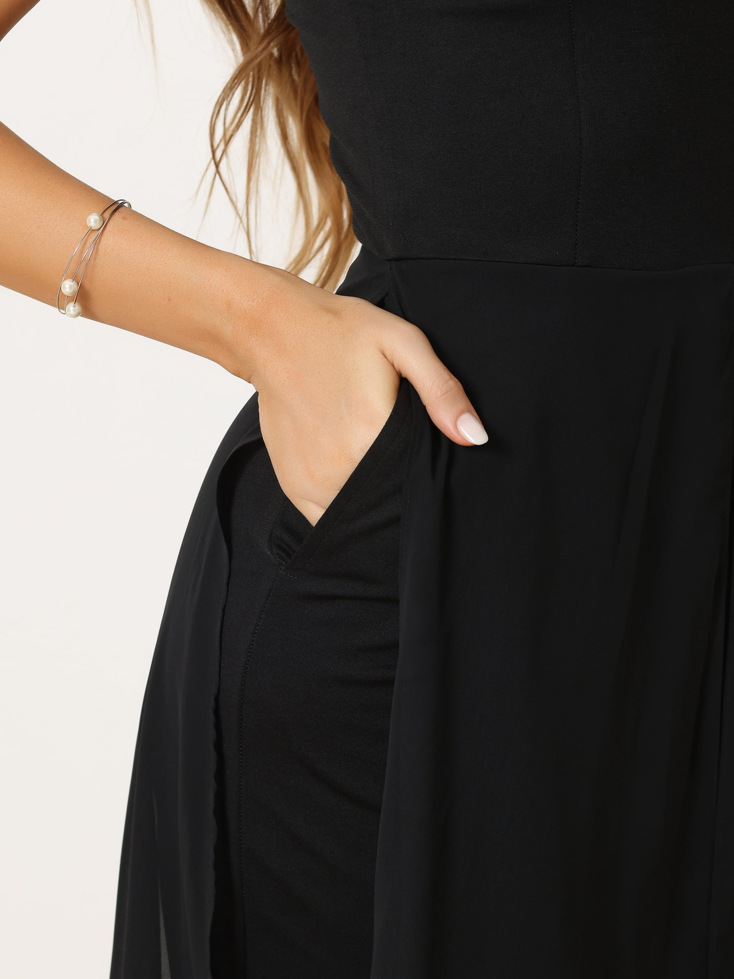 DARING DIVA Women's Sleeveless Chiffon Wide Leg Jumpsuit XL Black