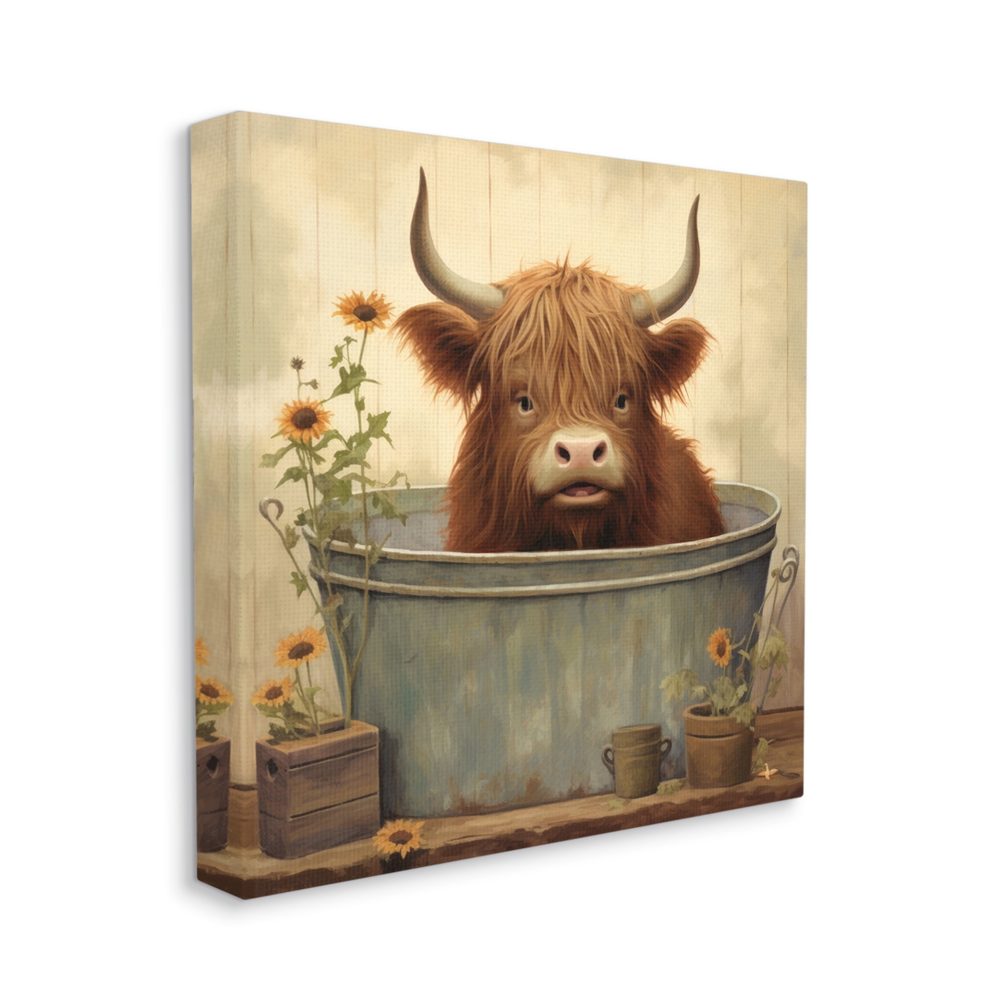 Stupell Industries Cattle in Vintage Bath Tin Animals & Insects Painting Gallery Wrapped Canvas Art Print Wall Art, 30 x 30