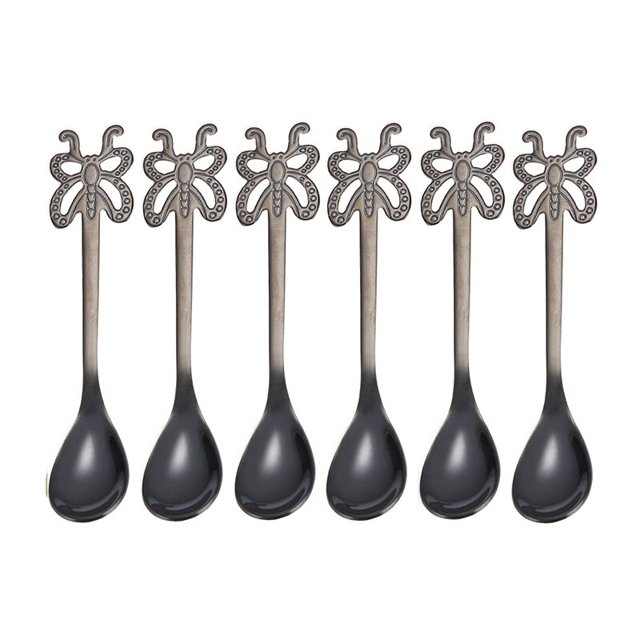 Cucharas de café de acero inoxidable 304, Mini cuchara dorada con mango de mariposa para agitar té, leche, vajilla de cocina y comedor para el hogar, 6 piezas Fivean unisex