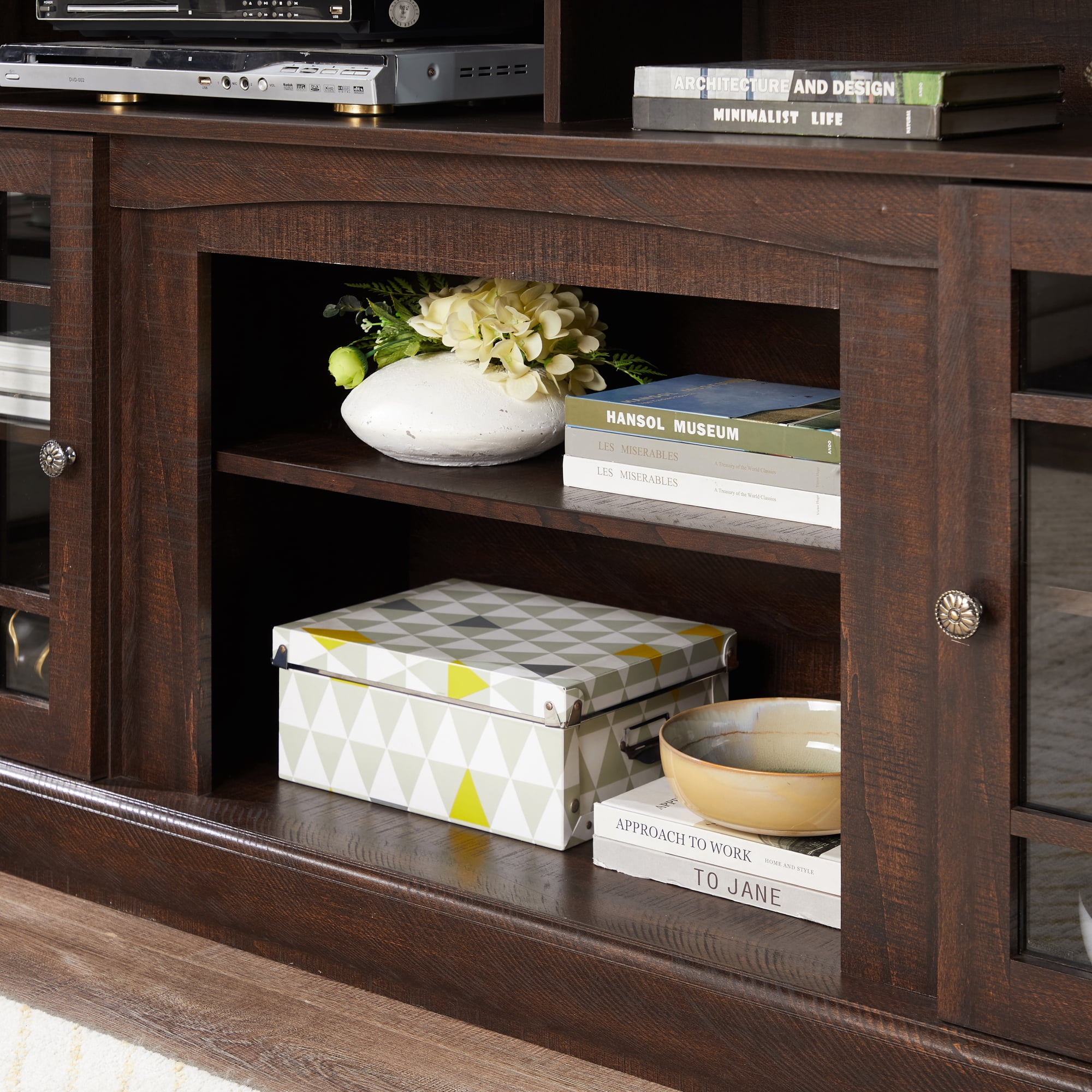 Leumius Classic TV Media Stand Modern Entertainment Console for TV Up to 65" with Open and Closed Storage Space for Home Decor Espresso
