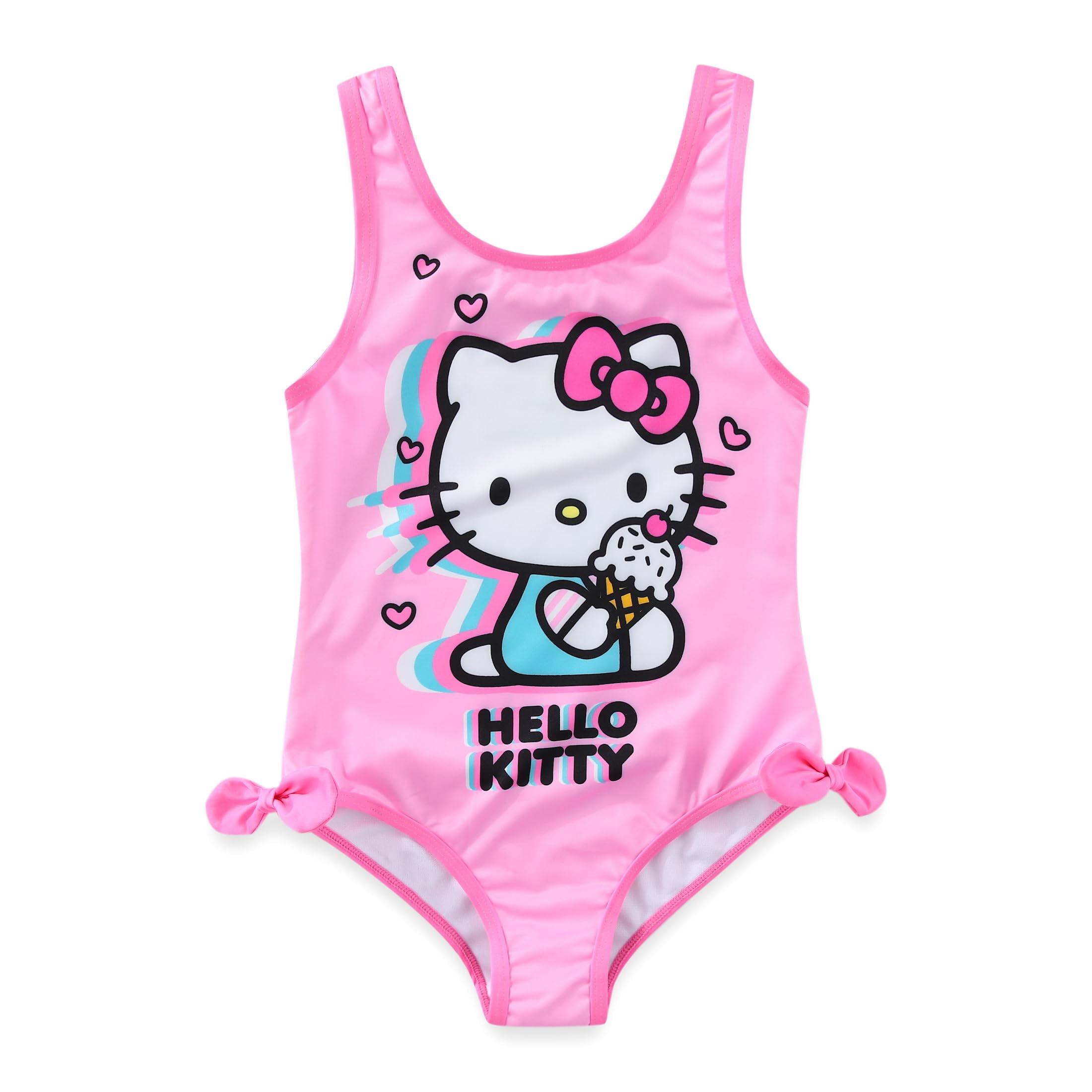 Hello Kitty Sanrio UPF 50+ One Piece Bathing Suit with Mesh Cover-Up Beach Robe (Girls), 2 Piece Set, Sizes 4-6X