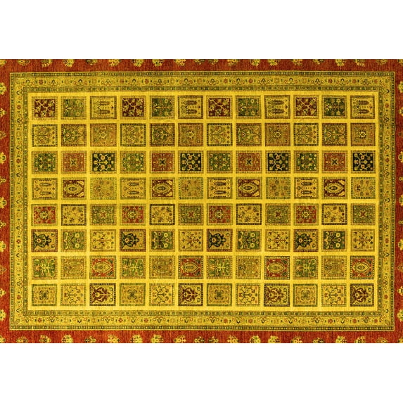 Ahgly Company Indoor Rectangle Oriental Yellow Modern Area Rugs, 7' x 10'