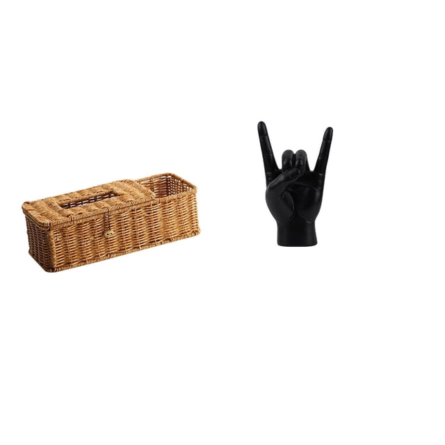 Estuche para pañuelos de escritorio,Caja de pañuelos faciales de papel retro de madera,Tapa para caja de pañuelos,porta servilletas de papel facial,Estatua del gesto de la roca,Estatuas y