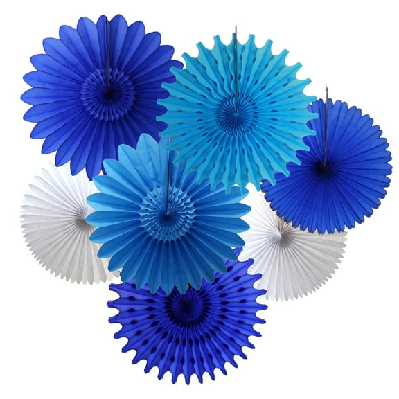 7-Piece Tissue Paper Fans, Shark Party, 13-18 Inch