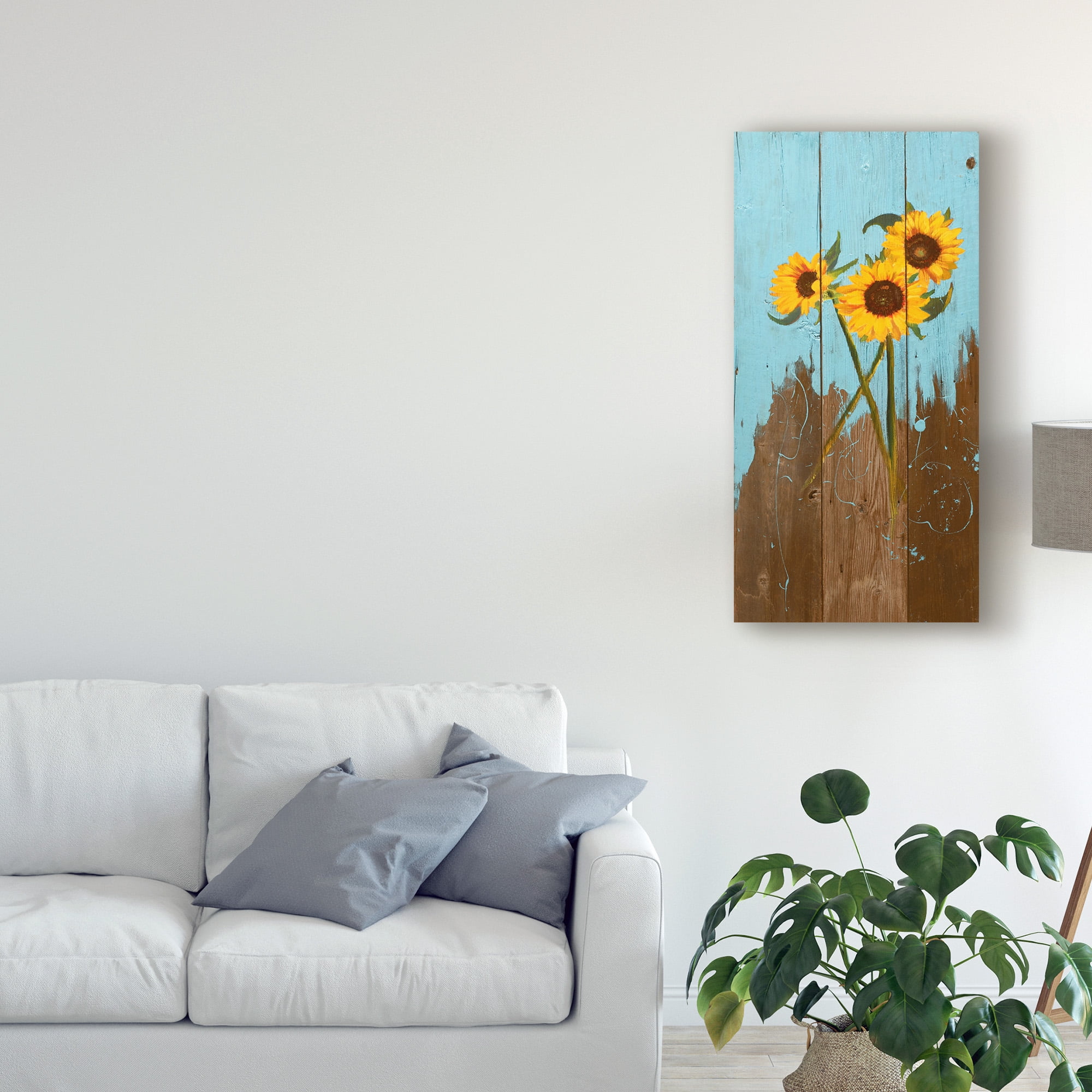 Trademark Fine Art 'Sunflowers on Wood I' Canvas Art by Sandra Iafrate