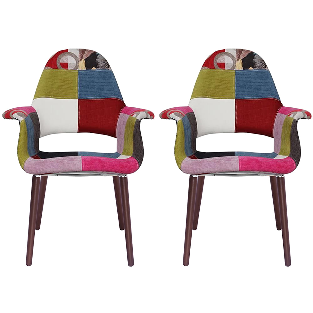 sweethome Patchwork Armchair,Dining Chair Set of 2 Fabric Retro Lounge Kitchen Chairs for Diningroom/Kitchen/Livingroom Grey