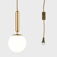 thumbnail image 3 of Modern Gold Pendant Light with Plug-in Cord,Milk Glass Pendant Lighting Globe, 3 of 9