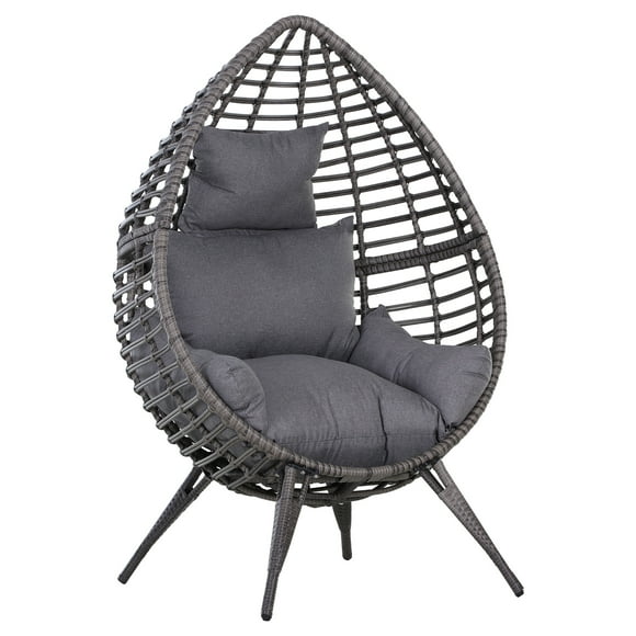 Outsunny Rattan Chair w/ Soft Cushion Outdoor/Indoor Egg Chair, Grey