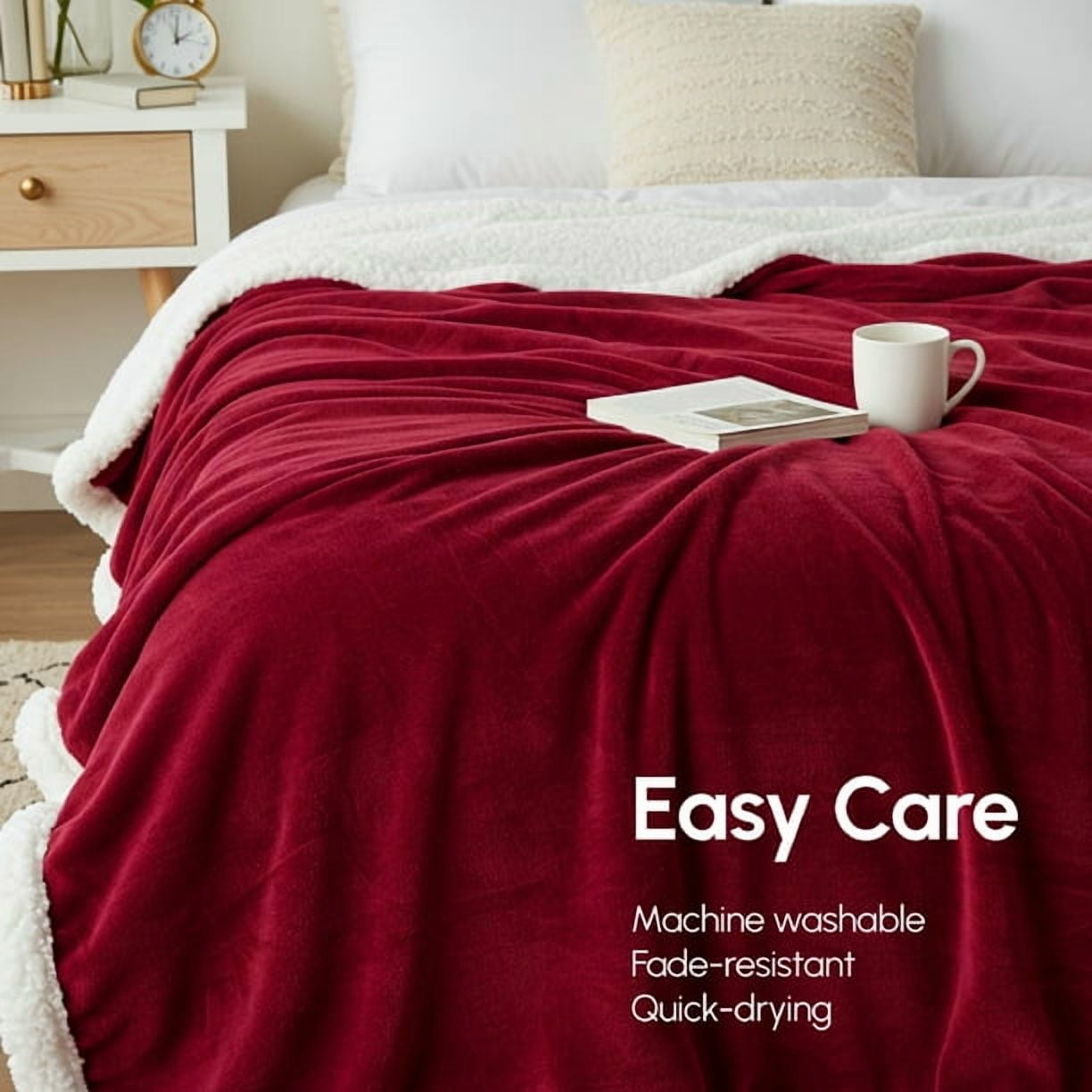 Beddora Luxury Flannel Sherpa Throw Blanket – 50” x 60” – Ultra-Soft & Warm – 450 GSM Plush Reversible Fleece – Cozy Winter Couch or Bed Blanket – Red