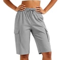 thumbnail image 6 of Oiangi Women's Cargo Shorts Elastic Waist Drawstring Hiking Shorts Straight Leg Athletic Shorts with Multi-Pocket Gray L, 6 of 8