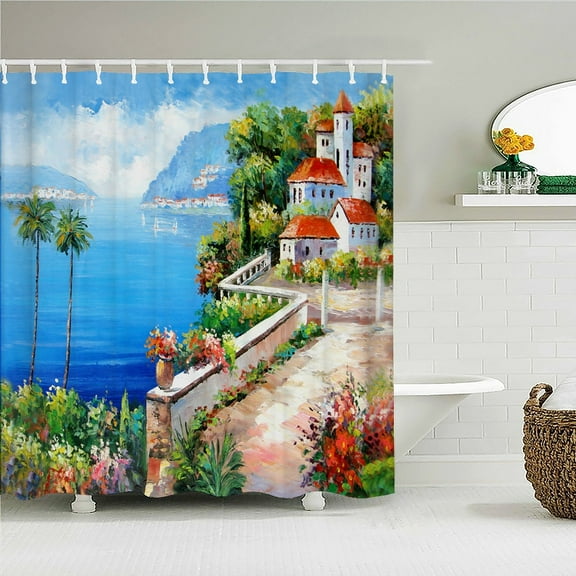 Natural landscape Shower Curtain Decor Waterproof Fabric Bathroom Curtains Painting Forest Seaside Scenery Bath Screen with Hook