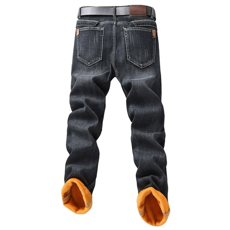 ZXLBBD Men's Fall Winter Straight Jeans Business Velvet Thickened