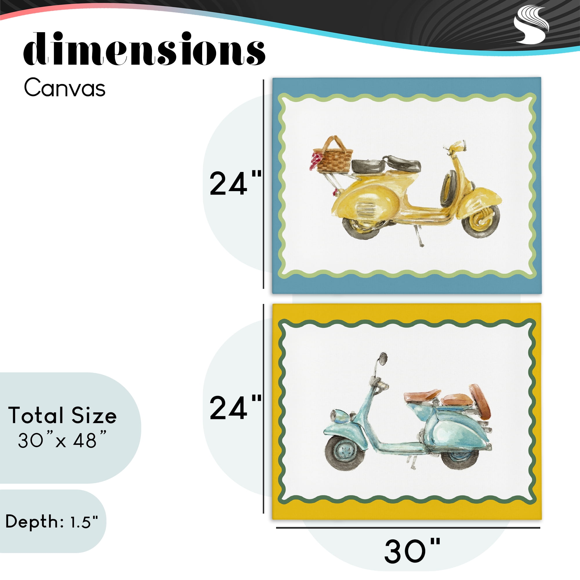Stupell Industries Wavy Bordered Scooters 2 Piece Canvas Wall Art Set, design by Lanie Loreth