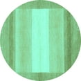 thumbnail image 1 of Ahgly Company Machine Washable Indoor Round Abstract Turquoise Blue Modern Area Rugs, 3' Round, 1 of 4