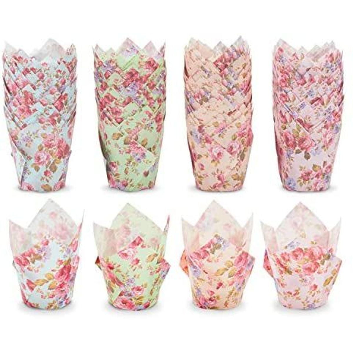 White Tulip Wraps with Floral Design x 24 by Yolli Floral Pattern Cupcake Cases