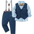 thumbnail image 2 of ZOEREA Toddler Boy Suit Formal Wedding Outfits Gentleman Clothes Long Sleeve Shirt + Suspender Pants + Bowtie, 2 of 8