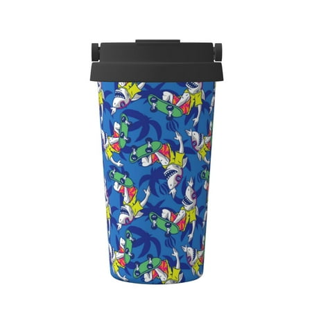 

Junzan Sharks Skateboarding With Palm for Stainless Steel Vacuum Insulated Tumbler - Reusable Insulated Cold Brew Iced Coffee Cup Thermos -Gifts for Women Men Him Her