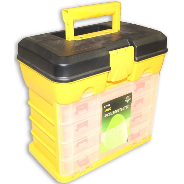 4 Drawer Yellow Utility Storage Box Clear Plastic Drawers (STOWAWAY