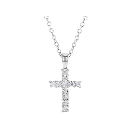 925 Sterling Silver Small CZ Cross Necklace for Kids Little Girls Young