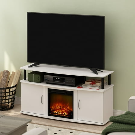 Furinno JENSEN Fireplace TV Stand for TV up to 55" in Plain White
