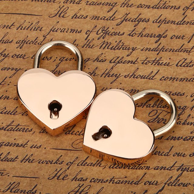 Qiilu 2 sets Heart-shaped Padlock & Skeleton Key Metal Lock for Luggage Diary Book Jewelry Box, Heart Shape Padlock,Padlock