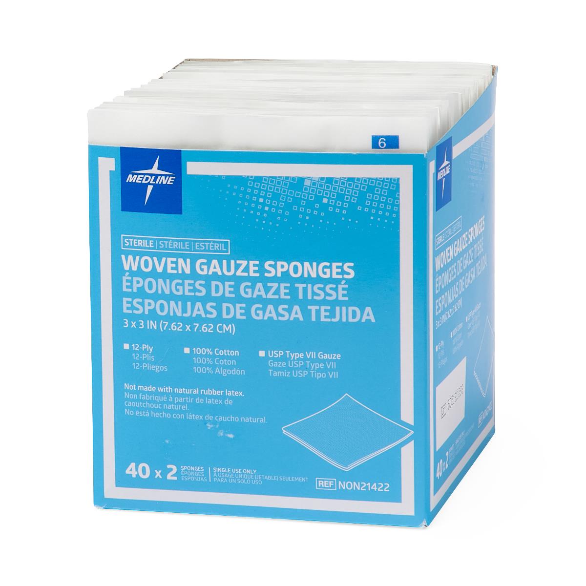 Medlne Sterile 100% Cotton Woven Gauze Sponges, 3"x3", 80 Per Box (2400 Total Sponges)