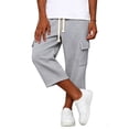 thumbnail image 6 of BiZtdJrK Mens Capri Sweatpants with Pockets Drawstring Elastic Waist Straight Leg Cargo Capris Loose Fit Comfy Solid Color Summer Pants Gray XL, 6 of 7