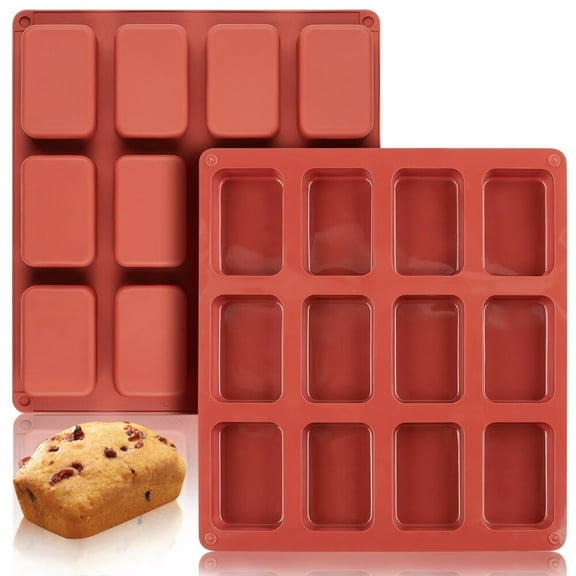 Silicone Mini Loaf pan-(2PCS) 12 Cavities Mini Bread Pan,Non-stick Silicone Baking Molds for Bread,Cake,Cornbread,Brownie,Mini Sized Cheesecake
