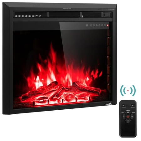 Costway 30'' 750W-1500W Fireplace Electric Embedded Insert Heater Glass Log Flame (Best Ventless Gas Fireplace Inserts)