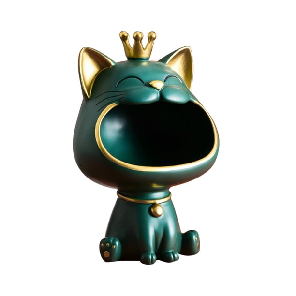 FLhrweasw Fortune Cat Storage Escultura Resina Llavero Estatuilla para Oficina (Verde)