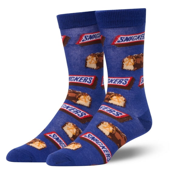 Crazy Socks – Snickers Large Crew Socks for Unisex – Fun Candy Graphic, Soft Yarn for All-Day