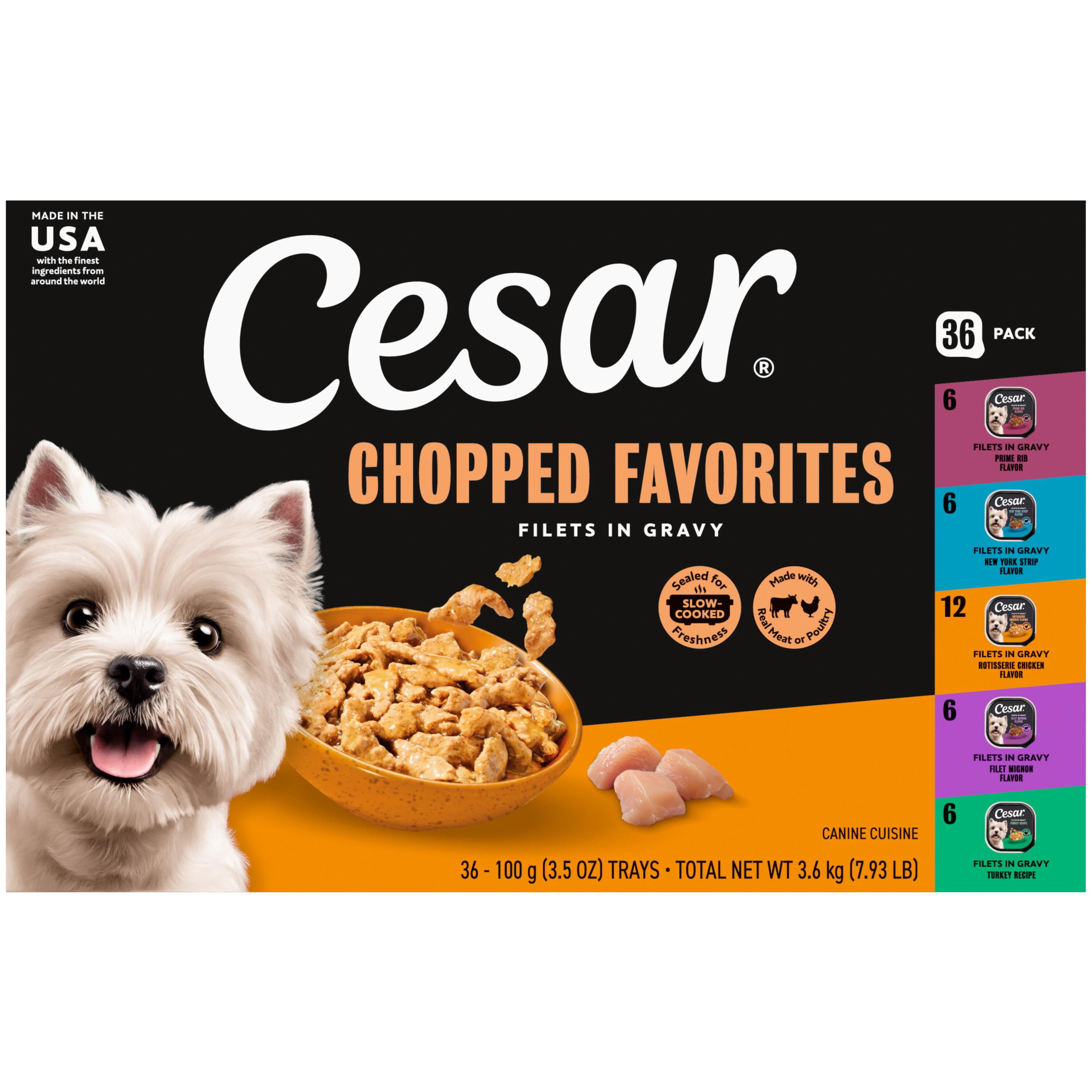 Cesar Chopped Favorites Filets In Gravy Wet Dog Food, 3.5oz, Variety Pack of 36