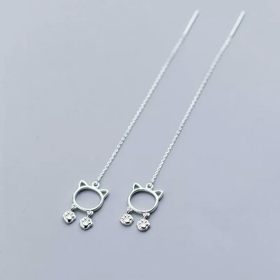 EOEMY 925 Sterling Solid Silver Threader-Ear Thread-Pull Through Earring Cat Drop