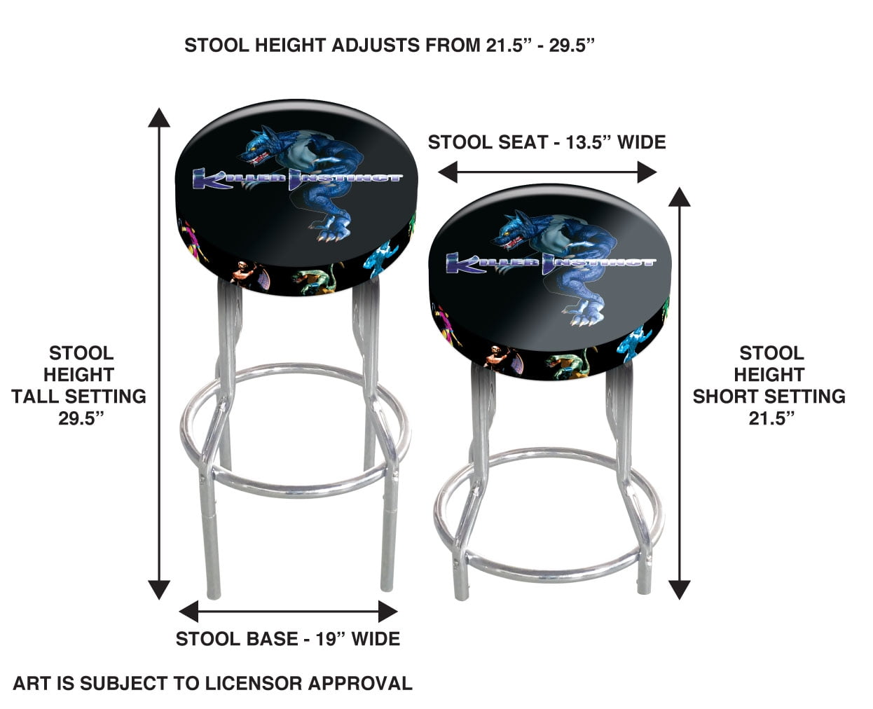 Arcade1Up Round Adjustable Steel Bar Stool, Black