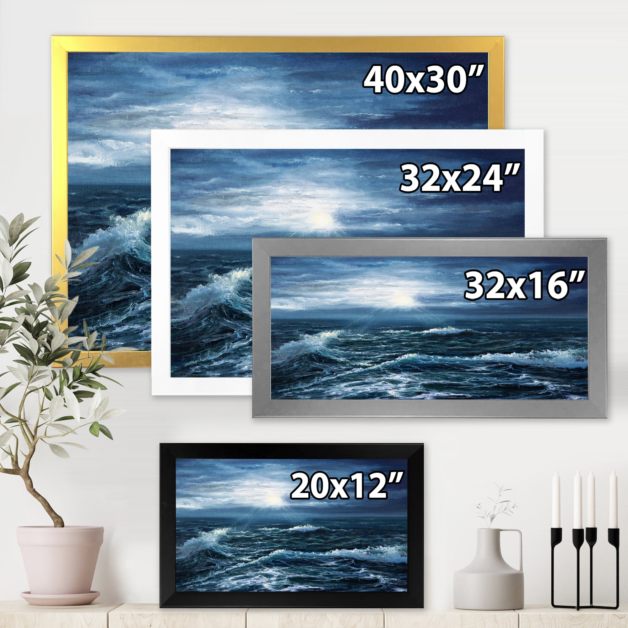 Designart 'Morning Glow Through The Ocean Waves' Nautical & Coastal Framed Art Print