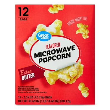 Great Value Extra Butter Flavored Microwave Popcorn, 2.55 oz, 12 Count