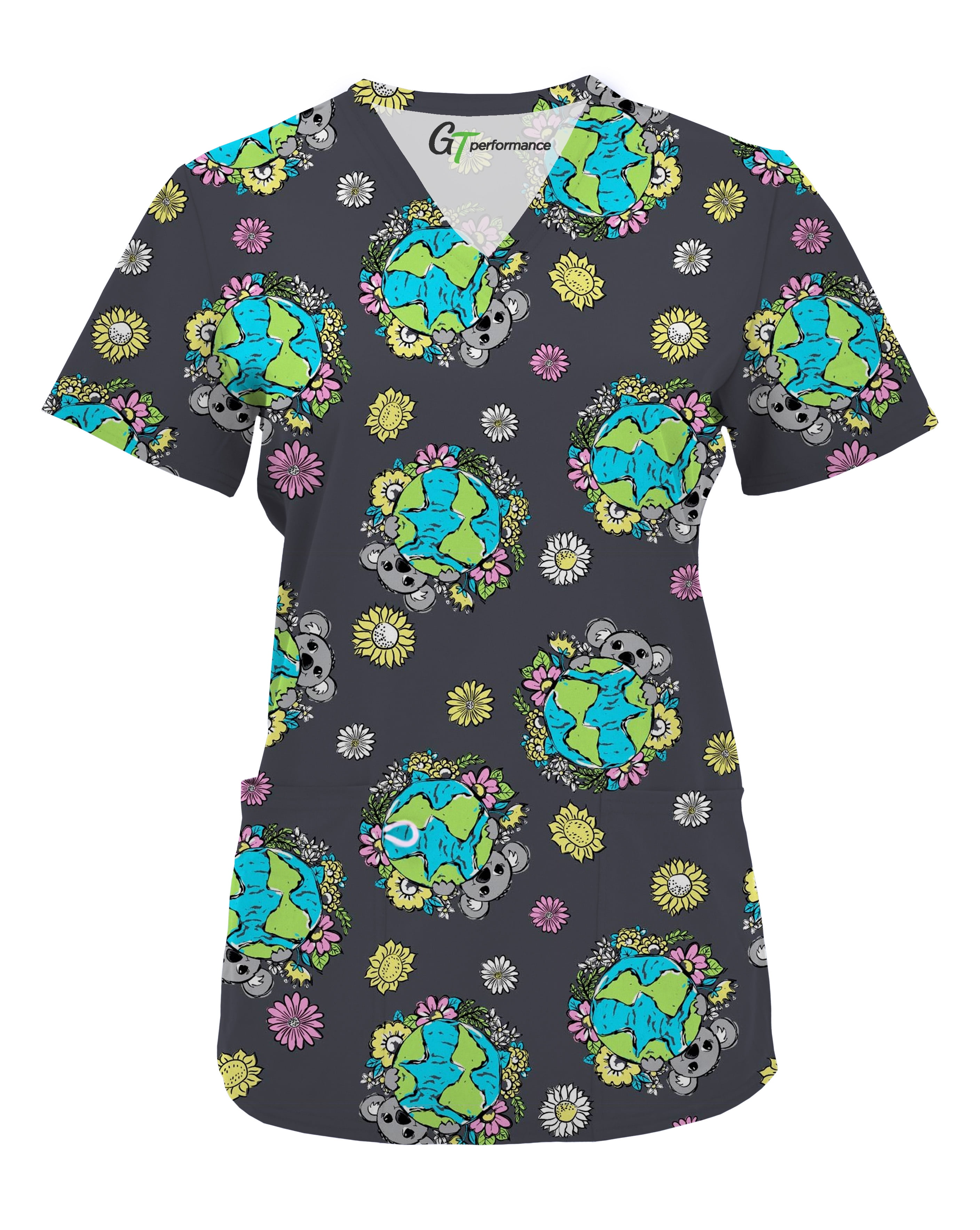 Womens Medical Nursing Print Scrub Uniform Top GT Performance-Koala Planet-X-Large