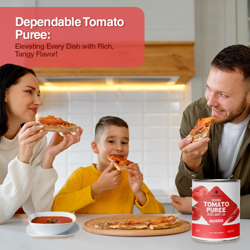 Dependable Food Tomato Puree, Kosher, Gluten Free, & Vegan Canned Tomato Puree, 6.62-lb Bulk Can
