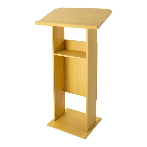 Wildnix Podium Wood Stand, Oak Color, Lacquerless Veneered Particle Board, Free Standing, 30kg Load-Bearing, Modern Design with  Wheels for Presentations