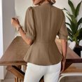 thumbnail image 5 of Women V-Neck Button Tops Short Sleeve Lace Hem Fashion T-Shirt Summer Temperament Casual Outfit,Beige,XXL, 5 of 7