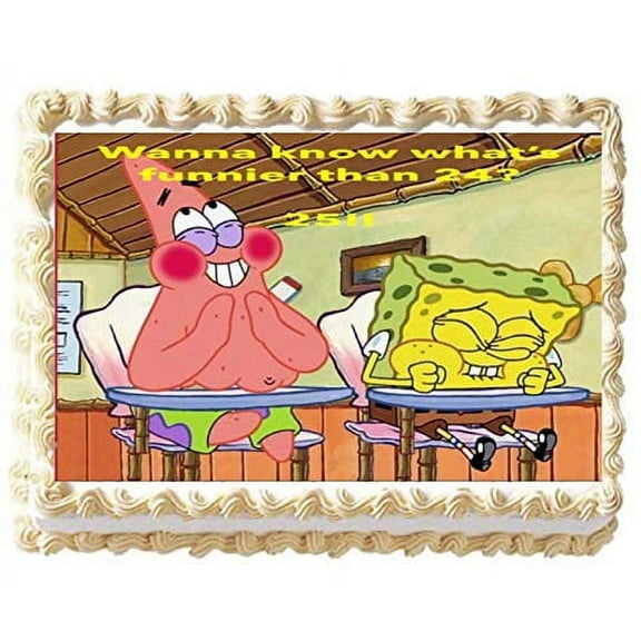 Whimsical Practicality's Sponge Bob Patrick Whats Funnier than 24 Edible Icing Image Cake Topper-1/4 Sheet or Larger