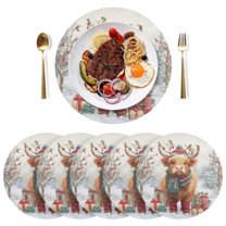 15 Inch Round Grid Plate Mats Heat Non-Slip Resistant PVC Placemats for Kitchen Dining Table Decor Cow Wearing Christmas Hat 6PCS