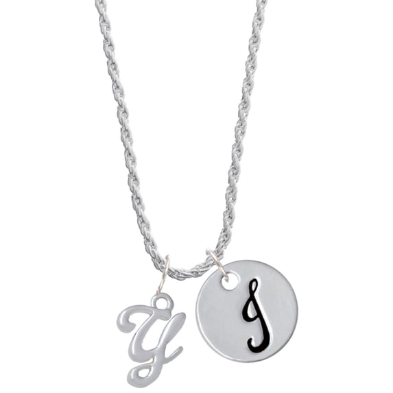 Delight Jewelry Silvertone Small Gelato Script Initial - Y - Silvertone Script Initial Disc - J - Charm Necklace, 20"+3"