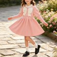 thumbnail image 6 of Fesfesfes Girls Round Neck Bow Detail Knit Sweater Dress Button Front Pleated A-Line Casual Winter Fall Outfit for School Daily Wear Ages 1-8 Years, 6 of 9