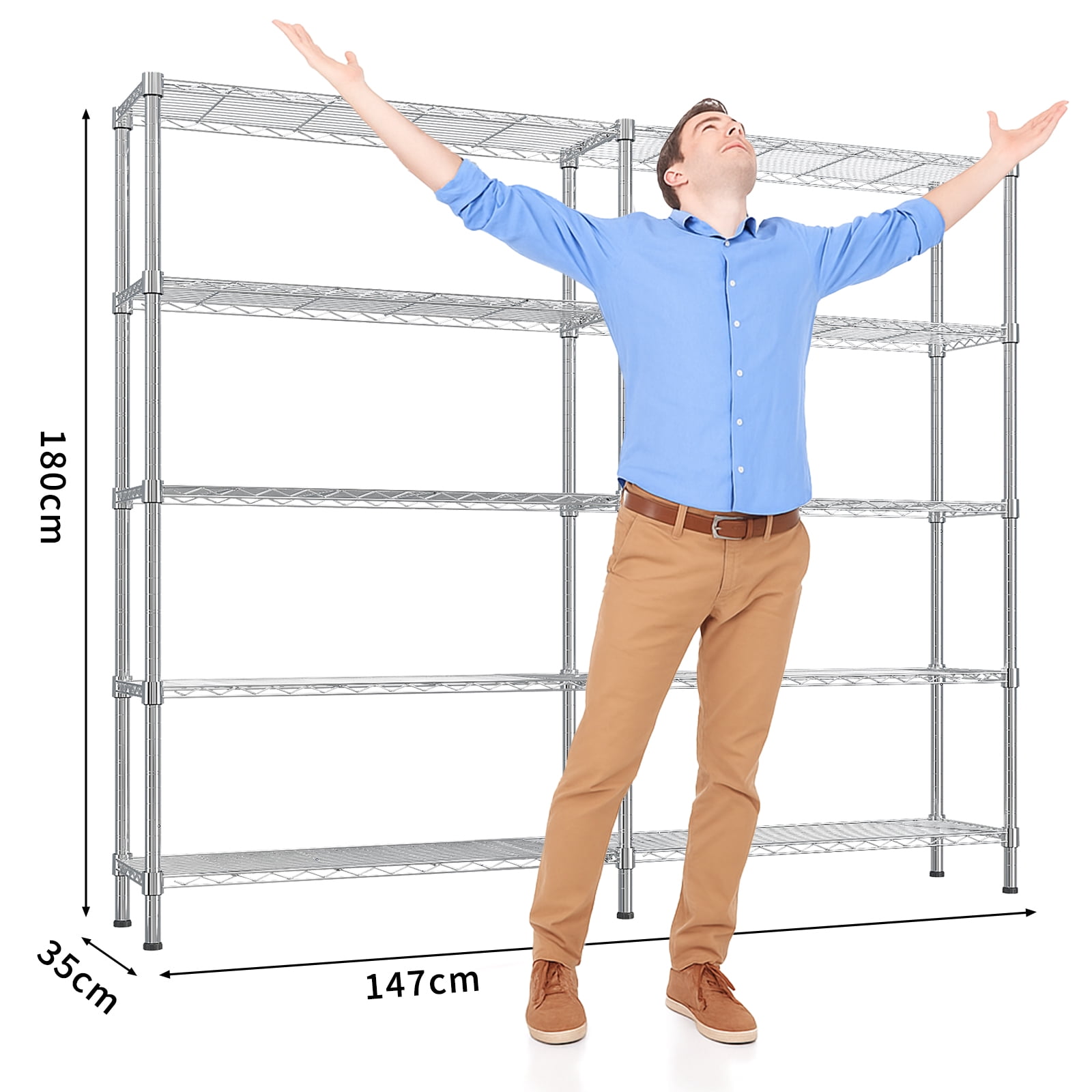 Ktaxon 1500LBS Heavy Duty Wire Shelving, 5-Tier Extra-wide Metal Shelves, Steel Garage Storage Rack, Adjustable DIY Commercial Shelving for Pantry Storage Organizer, 58"W x 13.8"D x 71"H,Chrome