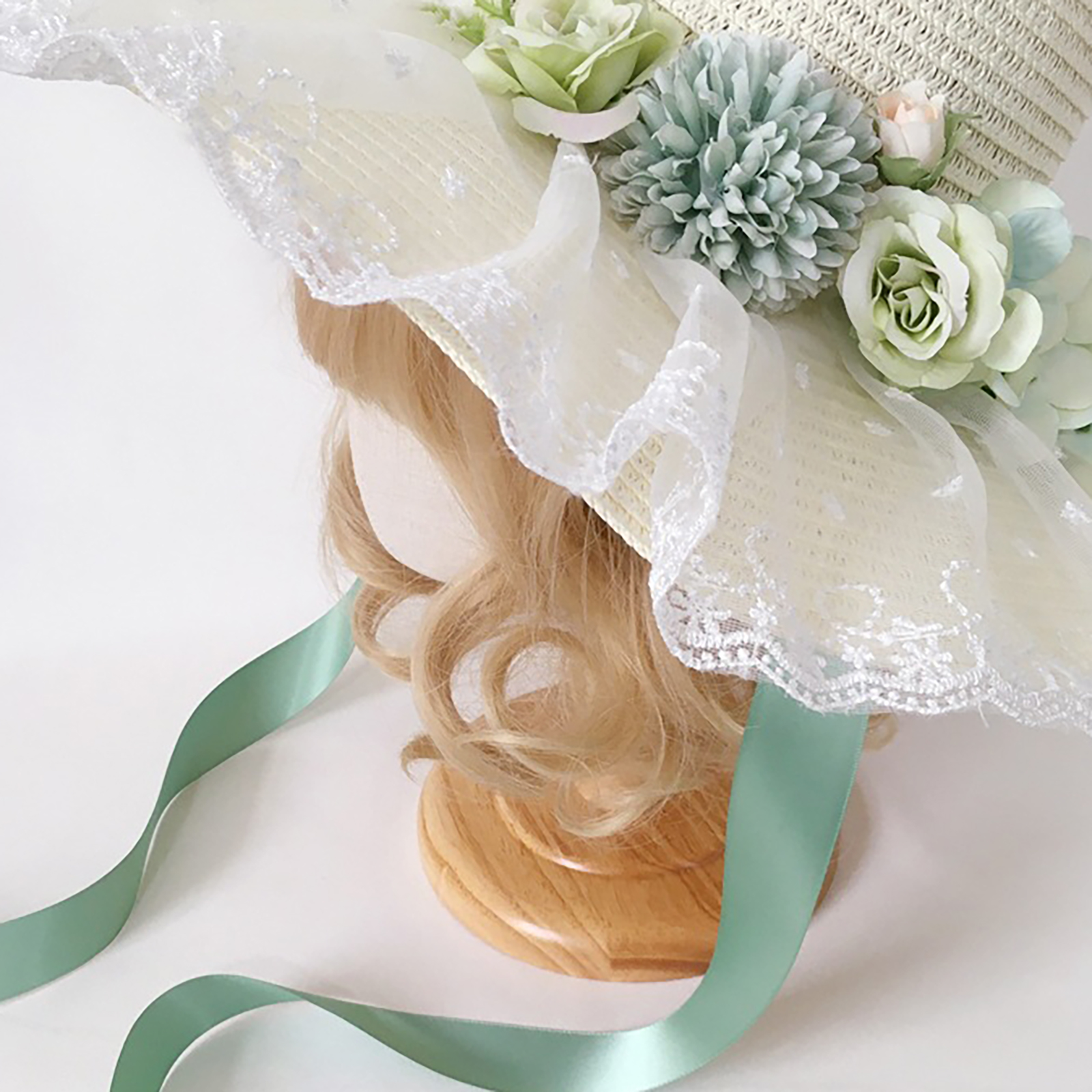 Victorian Straw Bonnet Hat Sun Protective Hat Lace Flower Vacation Fisherman Hat Teaparty Hat Lady Headwear