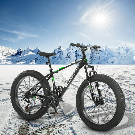 26 Inch Fat Tire Bike Full Shimano 21 Speed Mountain Bike, Dual Disc Brake, High-Carbon Steel Frame, Front Suspension, Mountain Trail Bike, Urban Commuter City Bicycle 