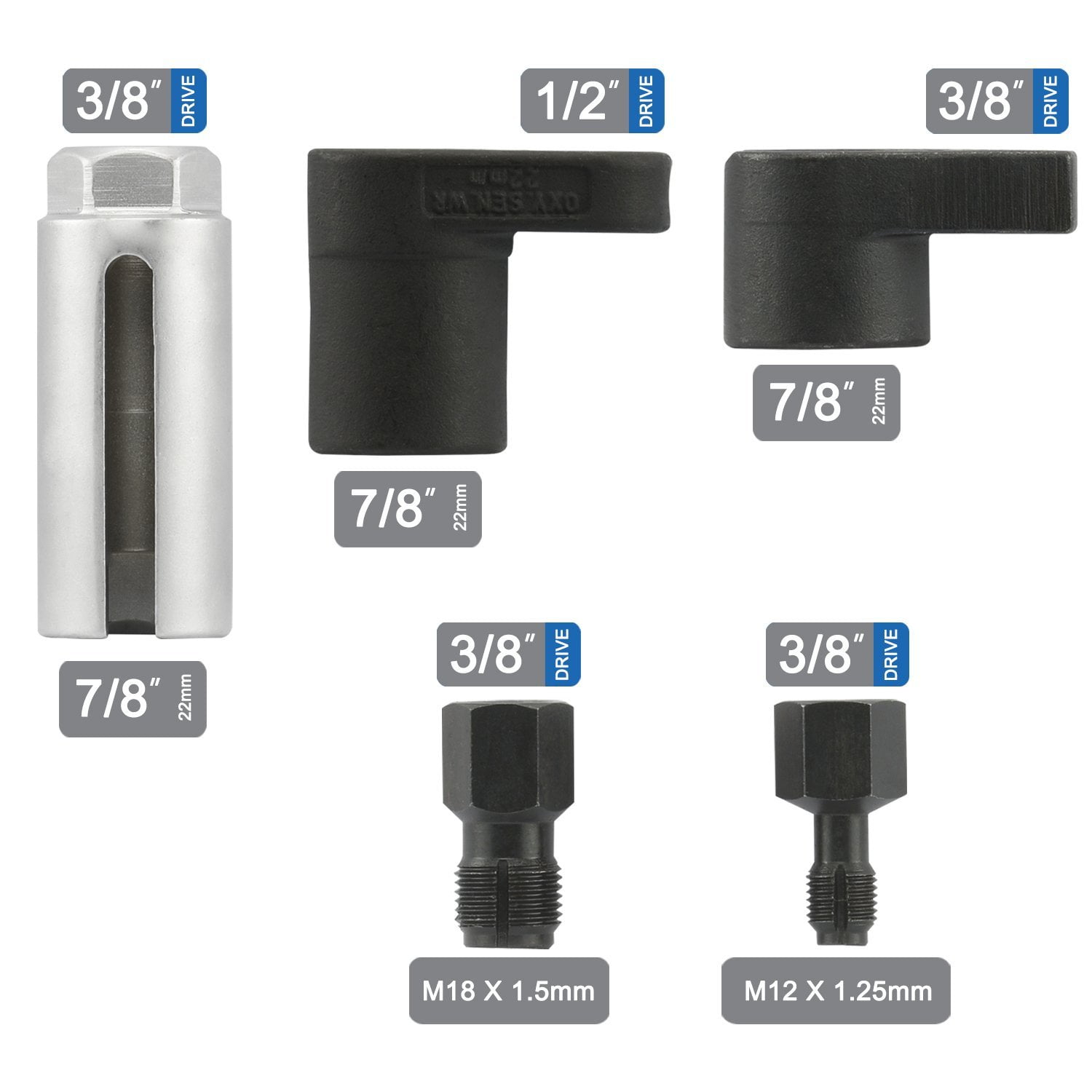 5 PC 1/2" 22mm Oxygen Lambda Sensor Remove Socket Set Kit Thread Chasers